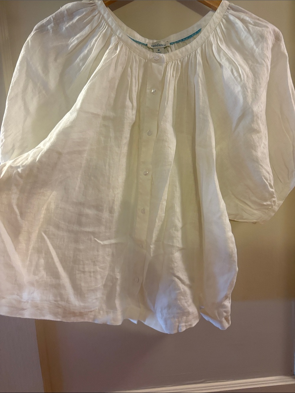 White Puff Sleeve Button-Front Women’s Top - Picture 2 of 3